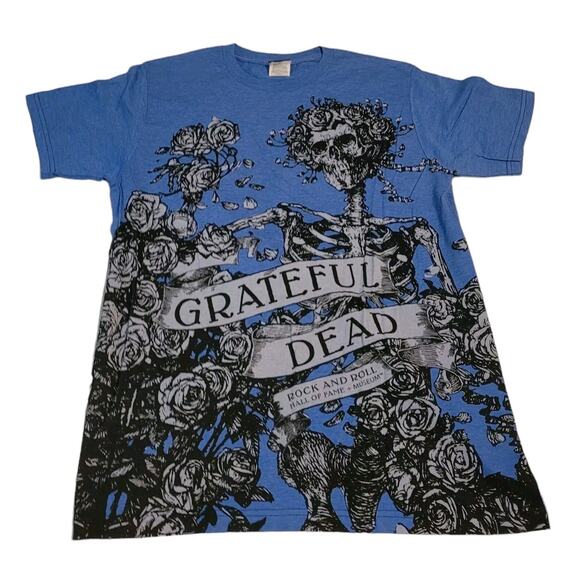 Grateful Dead T Shirt Size Large Blue All Over Print Rock & Roll Hall Of Fame - Picture 1 of 5